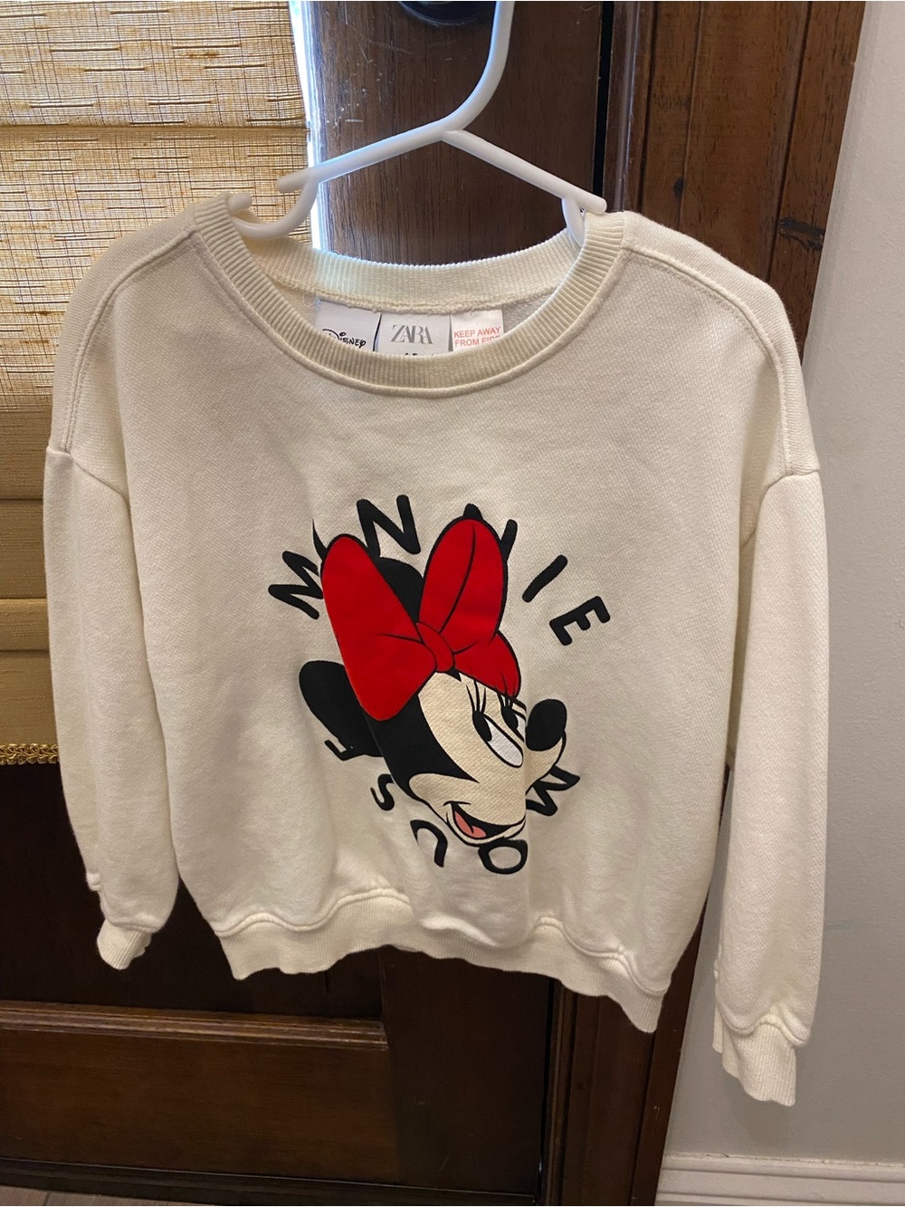 ZARA Cream Sweatshirt with Red Minnie Bow Graphic